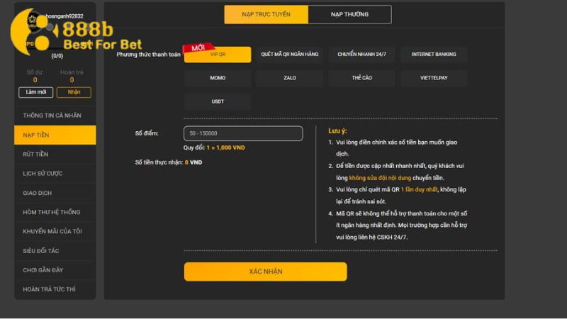 hướng dẫn nạp tiền 888b Nạp tiền liên kết qua ví điện tử online
